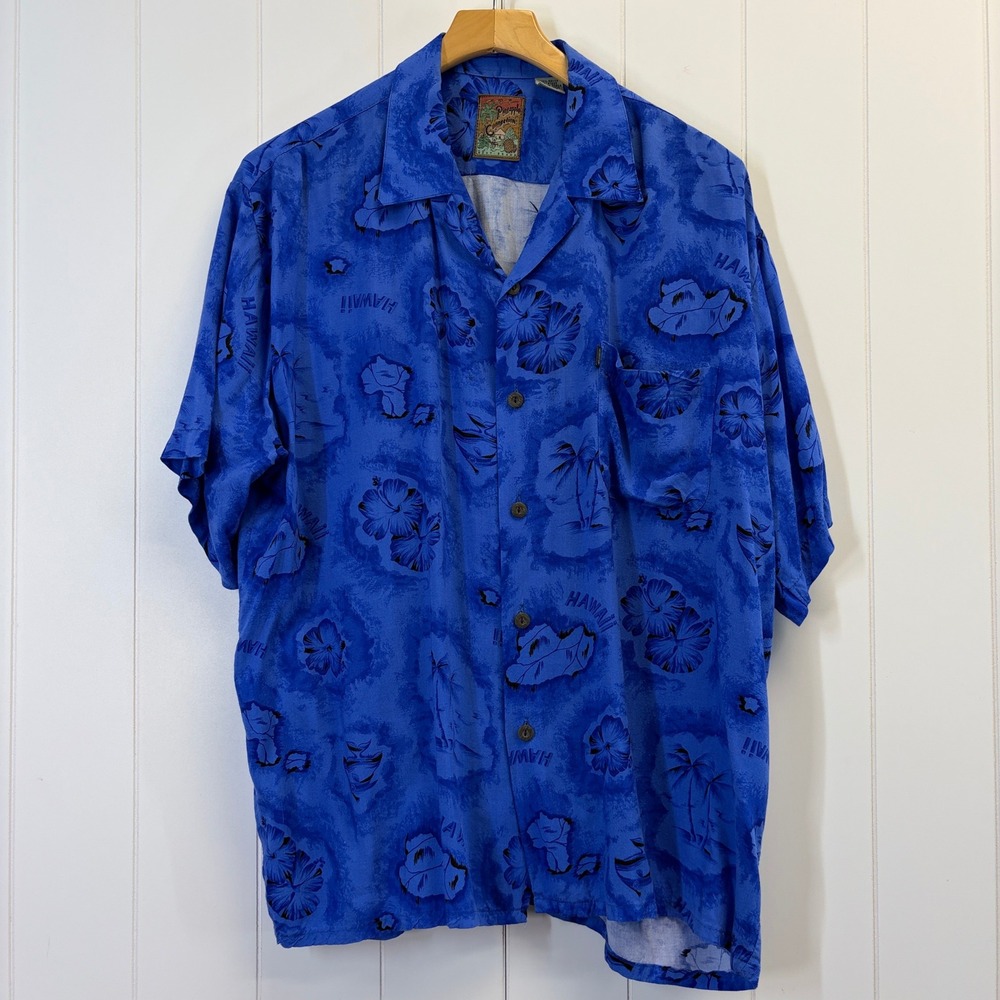 Vintage Pineapple Connection Hawaiian Shirt Mens Large Blue Tropical Vacation